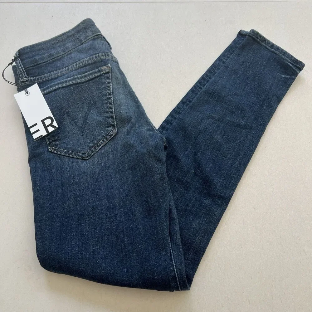 MOTHER Denim The Looker Mid Rise Jeans Size 27 Here Kitty Kitty Dark Blue Wash - Picture 9 of 9